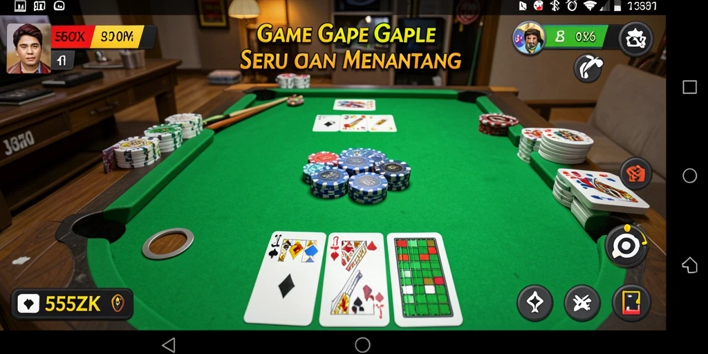 Screenshot utama 555ZK menampilkan gameplay Gaple yang seru dan interaktif.