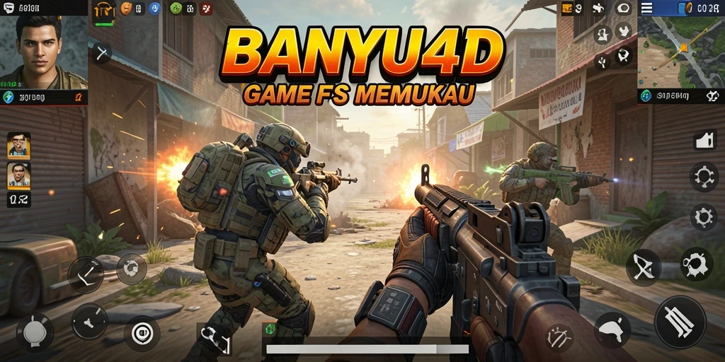 Tangkapan layar gameplay menunjukkan aksi tembak-menembak intens di BANYU4D.