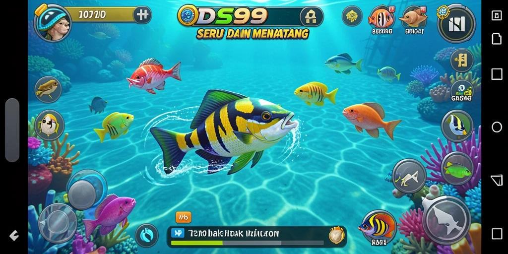 Screenshot menunjukkan aksi seru menembak ikan dalam DS99.