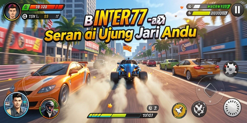 Screenshot menunjukkan aksi balapan mendebarkan di lintasan.