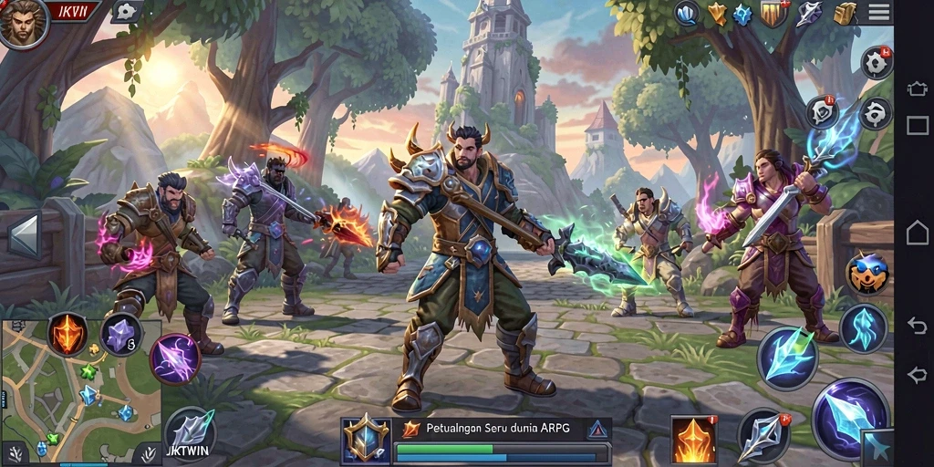 Tangkapan layar menunjukkan aksi seru dalam game ARPG JKTWIN.