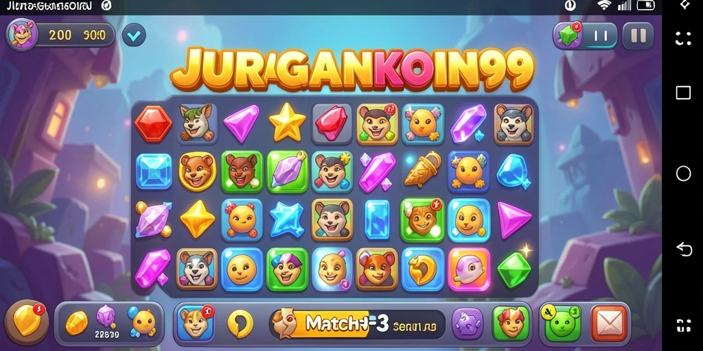 Screenshot gameplay JURAGANKOIN99 dengan koin berwarna-warni.
