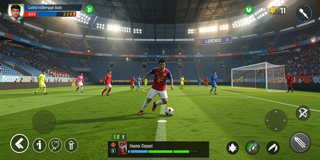 Tangkapan layar menampilkan pertandingan sepak bola seru dalam LOS303.