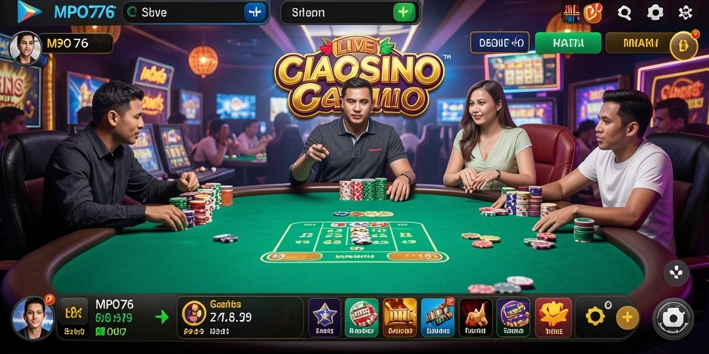 Tampilan gameplay Live Casino MPO76 yang mengesankan dengan dealer langsung.