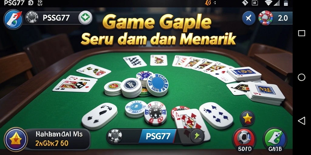 Screenshot utama PSG77 menunjukkan gameplay Gaple yang seru.