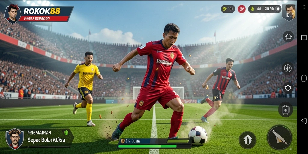 Tampilan gameplay <strong>ROKOK88</strong> yang mendebarkan dalam pertandingan sepak bola.