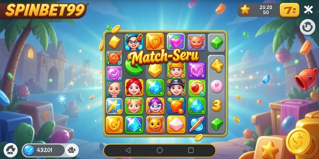 Tampilan gameplay SPINBET99 dengan ikonik Match-3 yang seru.