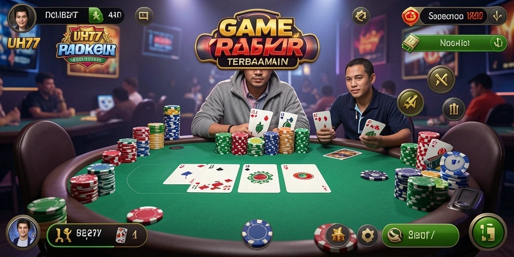 Tampilan screenshot UH77 yang menampilkan keseruan gameplay Poker.