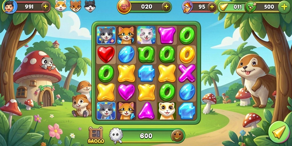 Gameplay seru dan menantang dalam V21 Match-3.