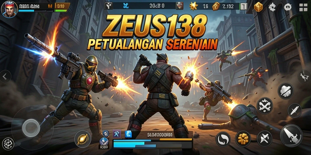 Screenshot utama ZEUS138 menampilkan aksi pertempuran yang intens.